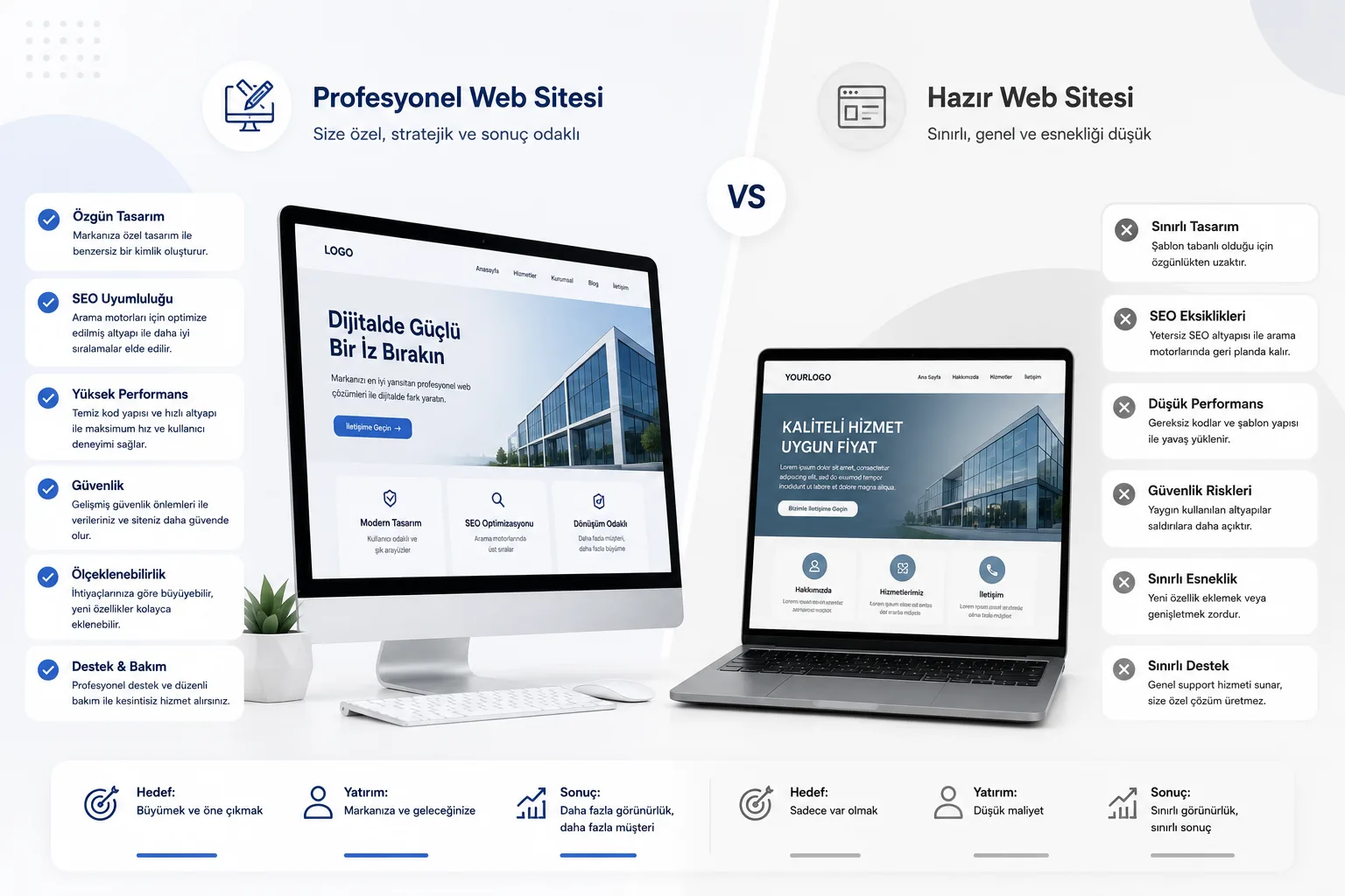 Profesyonel Web Sitesi ile Hazır Web Sitesi Arasındaki Farklar
